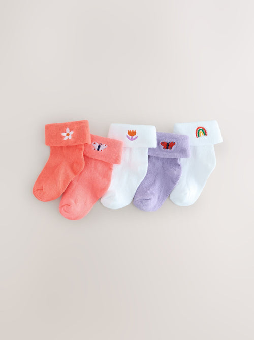 Pink/Purple/White Baby Roll Top Socks 5 Pack (0mths-2yrs) image 1