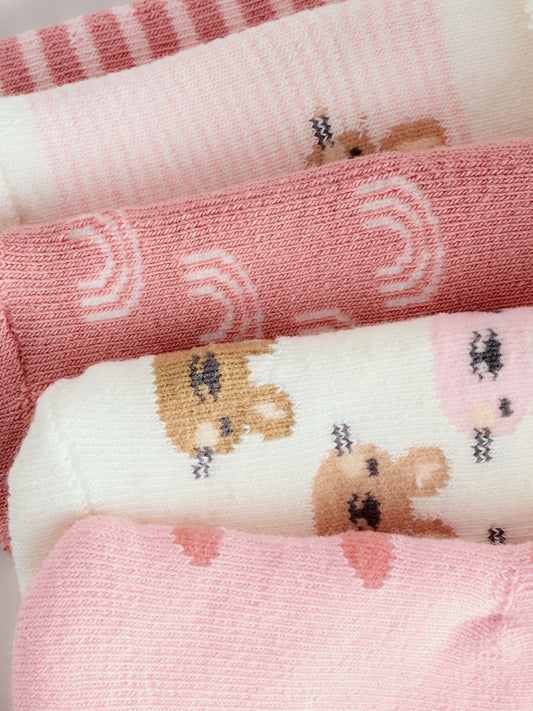 Pink Baby Roll Top Towelling Socks 5 Pack (0mths-2yrs) image 3