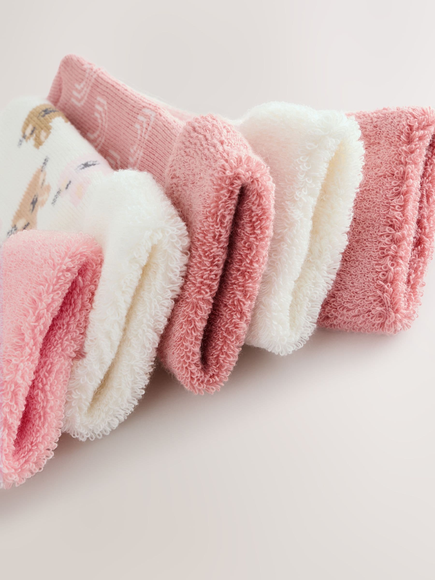Pink Baby Roll Top Towelling Socks 5 Pack image 3