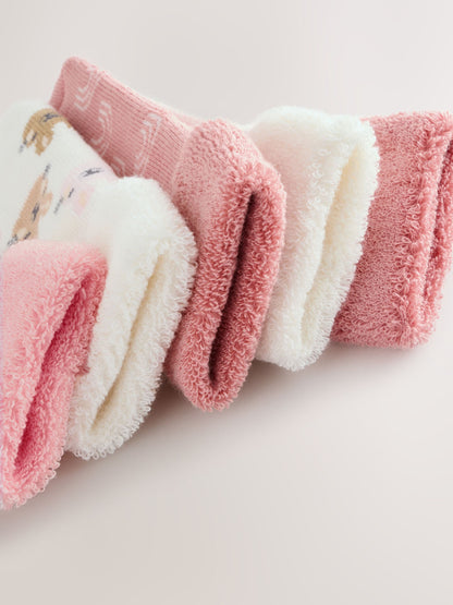 Pink Baby Roll Top Towelling Socks 5 Pack image 3