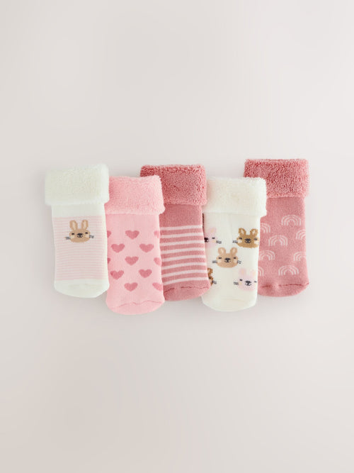 Pink Baby Roll Top Towelling Socks 5 Pack image 1