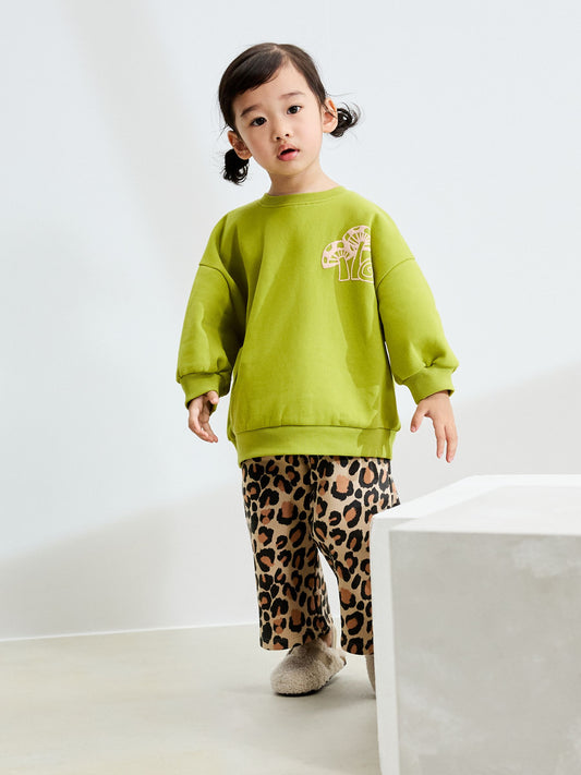 Green Leopard Print Sweatshirt & Wide Leg Trousers Set (3mths-7yrs) image 3