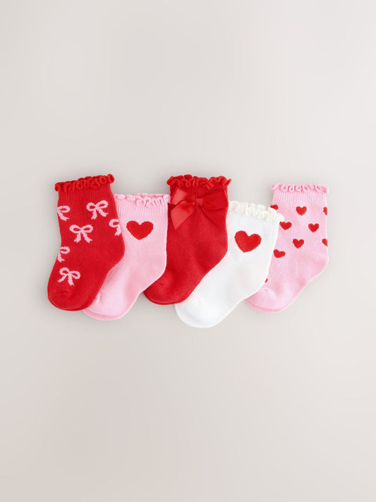 Red Bow Baby Socks 5 Pack (0mths-2yrs)