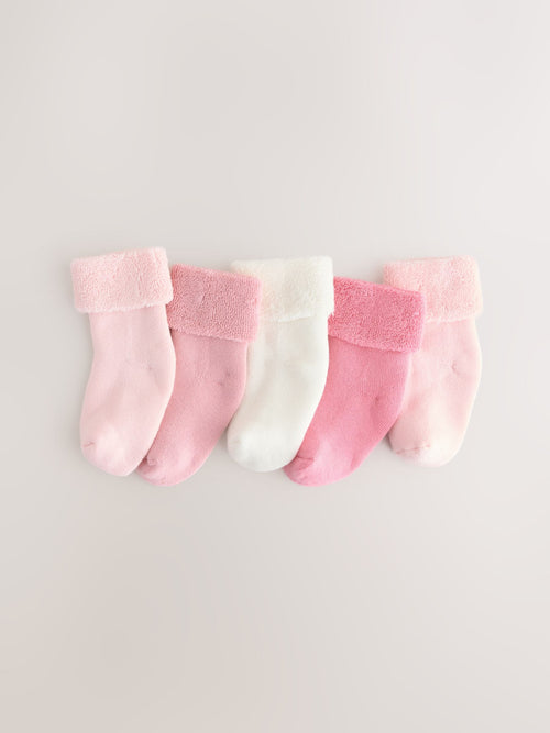 Pink Baby Towel Socks 5 Pack image 1