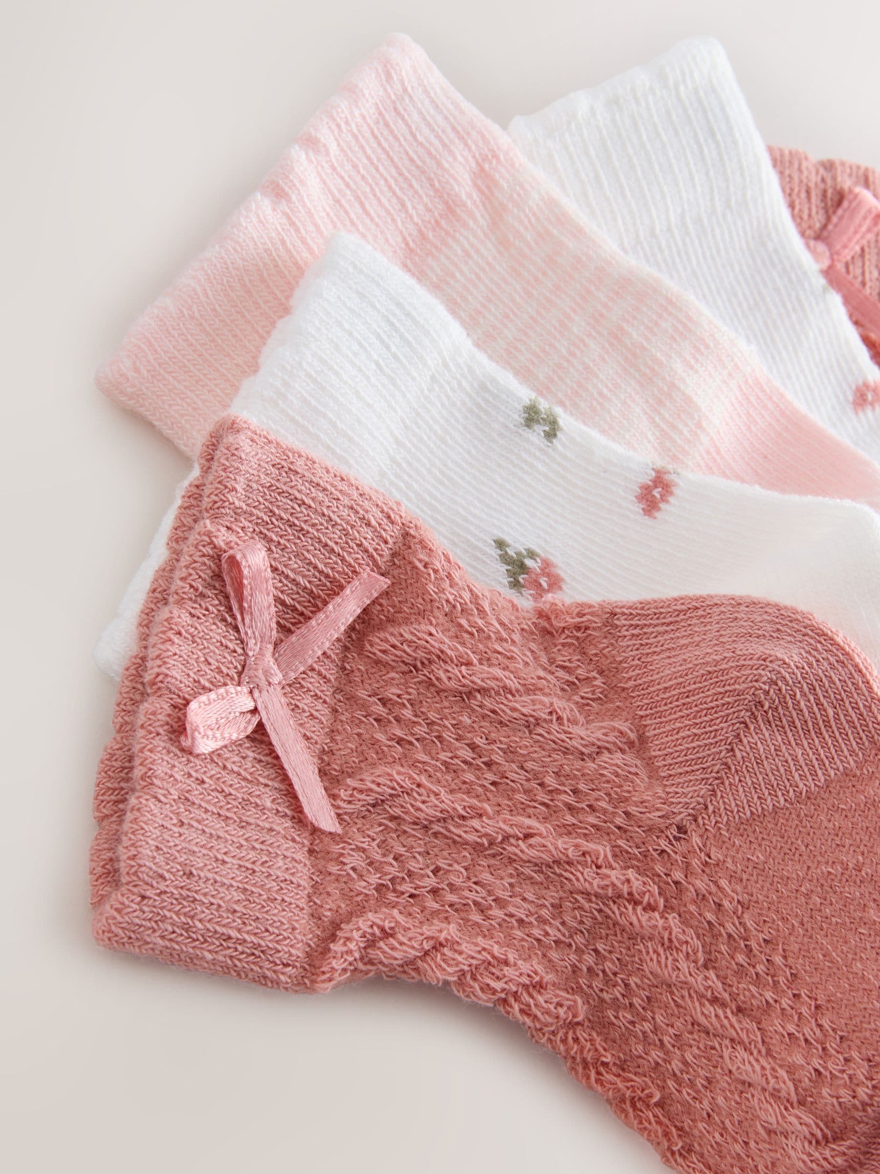 Pink Ditsy Cable Baby Socks 5 Pack (0mths-2yrs) image 2