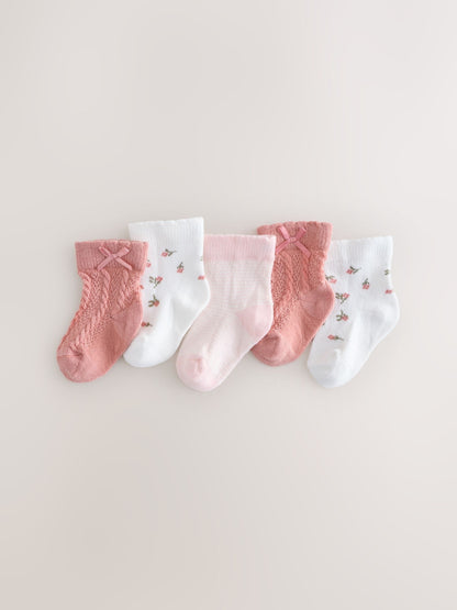 Pink Ditsy Cable Baby Socks 5 Pack (0mths-2yrs) image 1