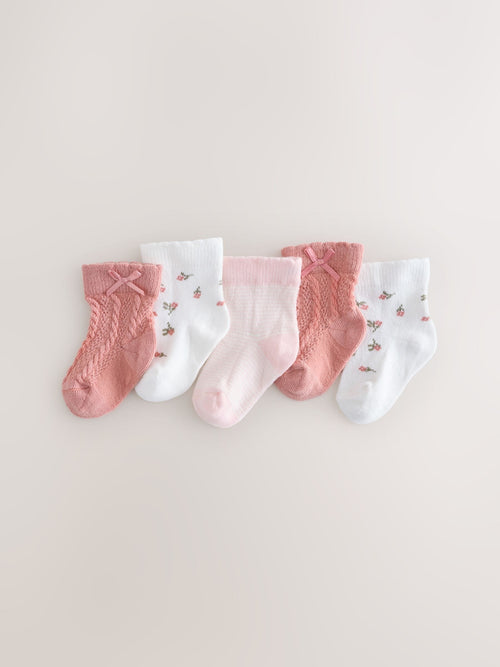 Pink Ditsy Cable Baby Socks 5 Pack (0mths-2yrs) image 1