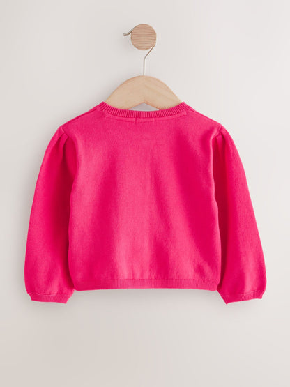 Raspberry Pink Pleated Sleeve Cardigan (3mths-10yrs)