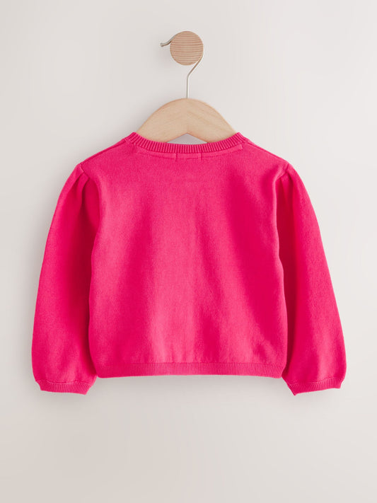 Raspberry Pink Pleated Sleeve Cardigan (3mths-10yrs)