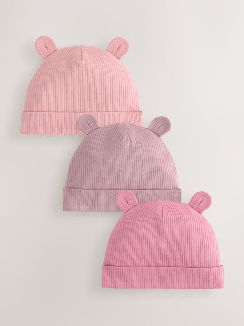 Pink 3 Pack Baby Beanies (0-18mths) image 1