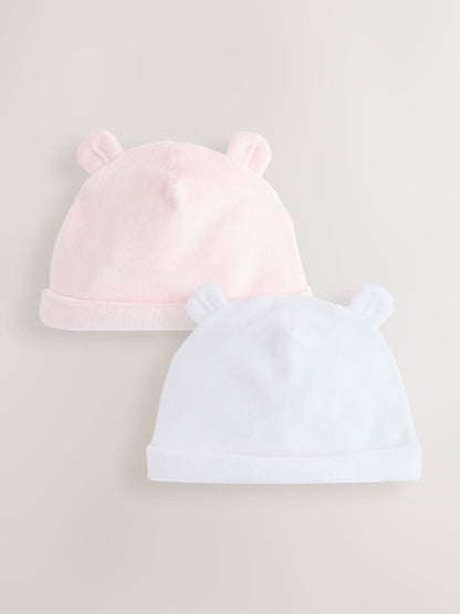 Pink Baby Velour Beanies 2 Pack (0-12mths)