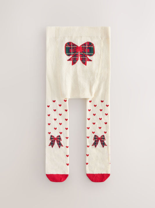 Ecru Christmas Bow Baby Tights (0mths-2yrs)