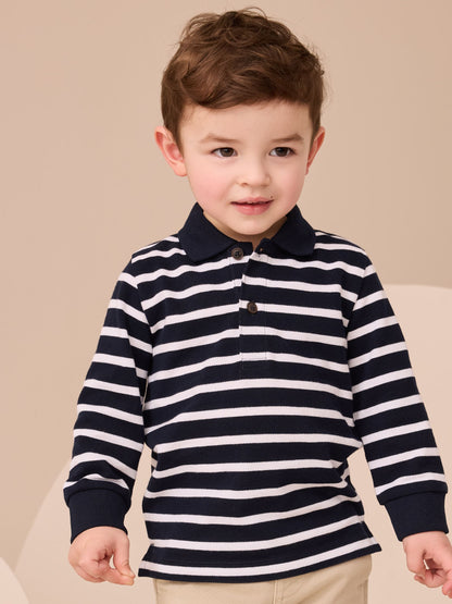 Dsiney Kidz - Navy/White Striped Long Sleeve Polo Shirt (3mths-7yrs) image 1