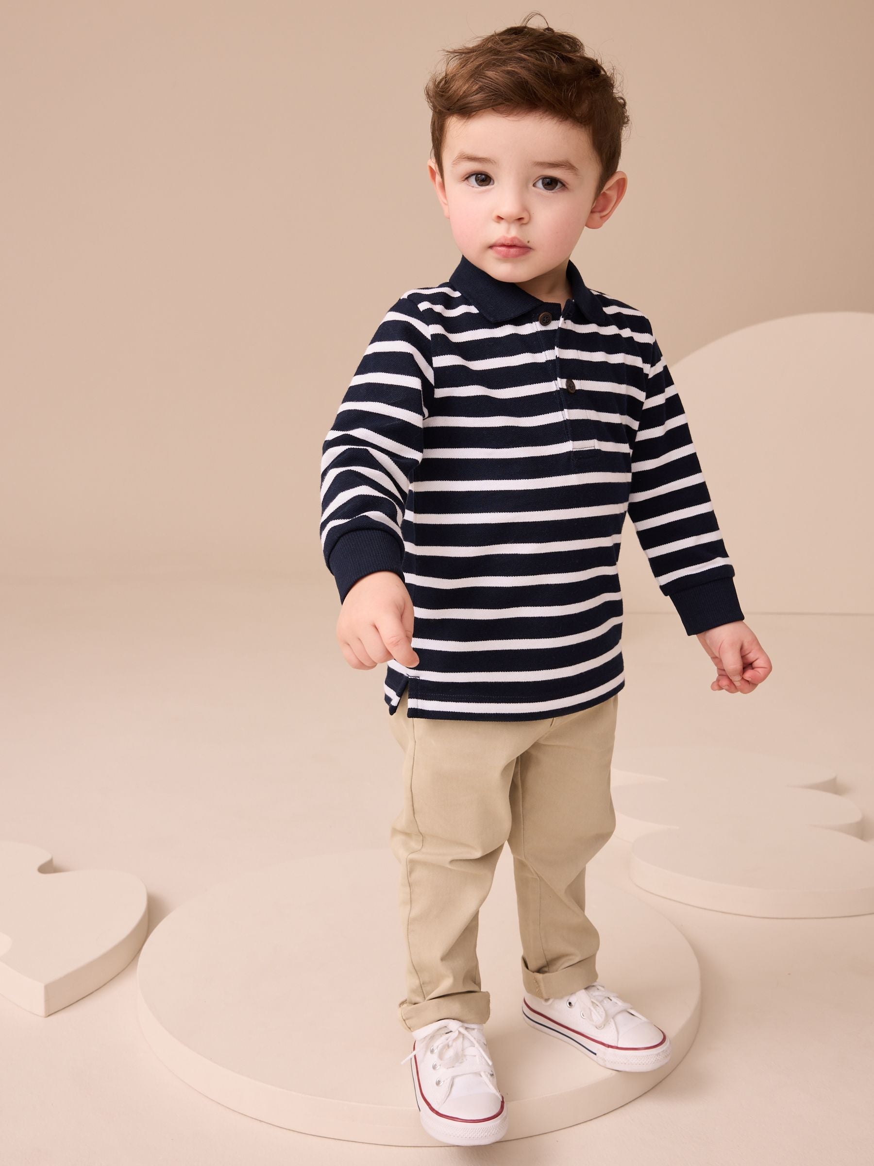 Dsiney Kidz - Navy/White Striped Long Sleeve Polo Shirt (3mths-7yrs) image 2