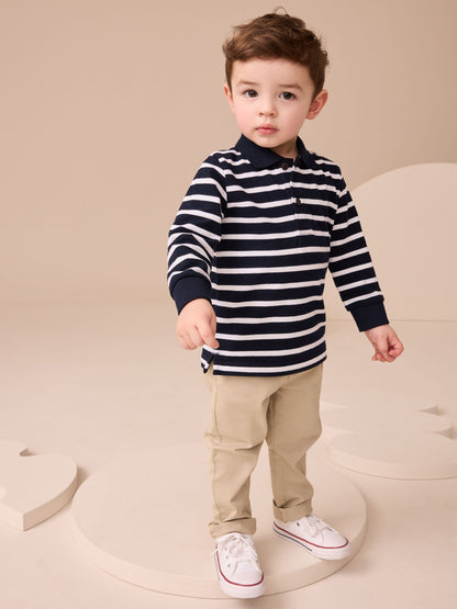 Dsiney Kidz - Navy/White Striped Long Sleeve Polo Shirt (3mths-7yrs) image 2