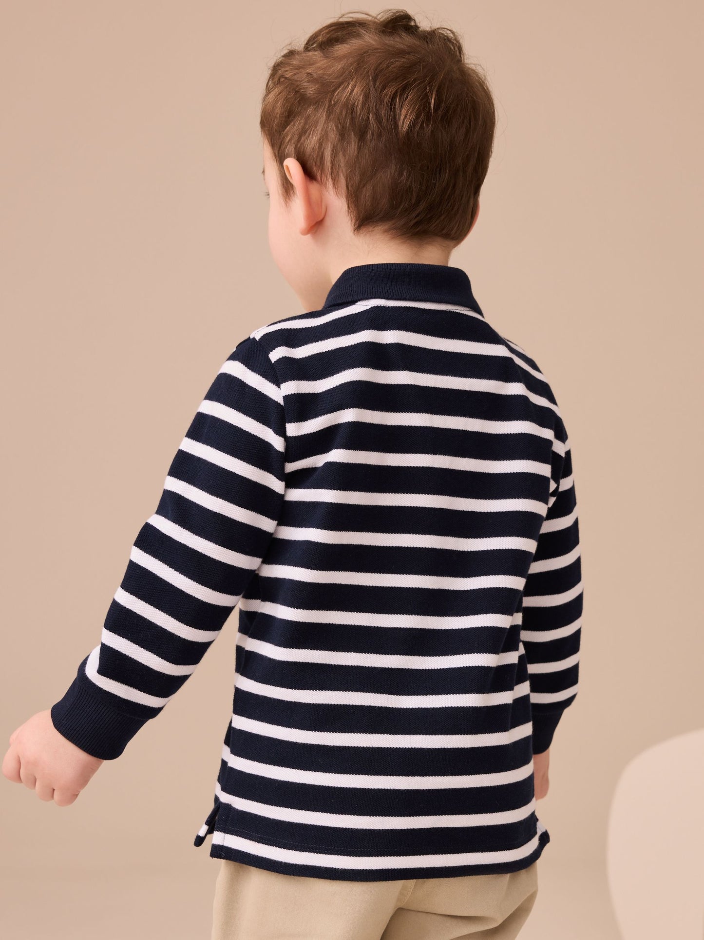 Dsiney Kidz - Navy/White Striped Long Sleeve Polo Shirt (3mths-7yrs) image 3