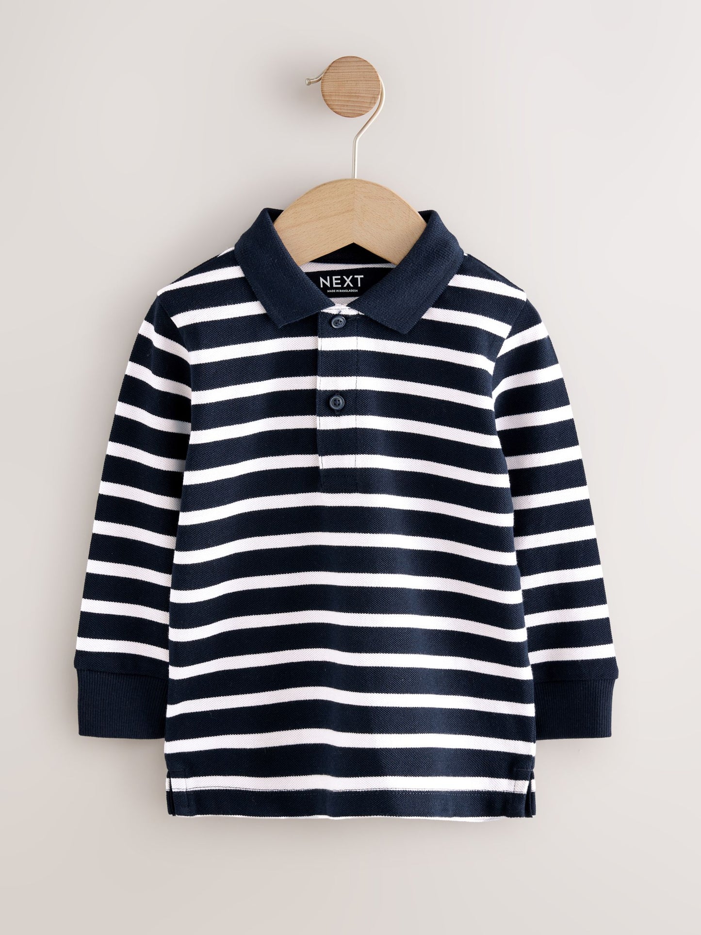 Dsiney Kidz - Navy/White Striped Long Sleeve Polo Shirt (3mths-7yrs) image 4