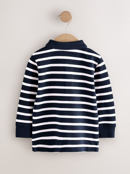 Dsiney Kidz - Navy/White Striped Long Sleeve Polo Shirt (3mths-7yrs) image 5