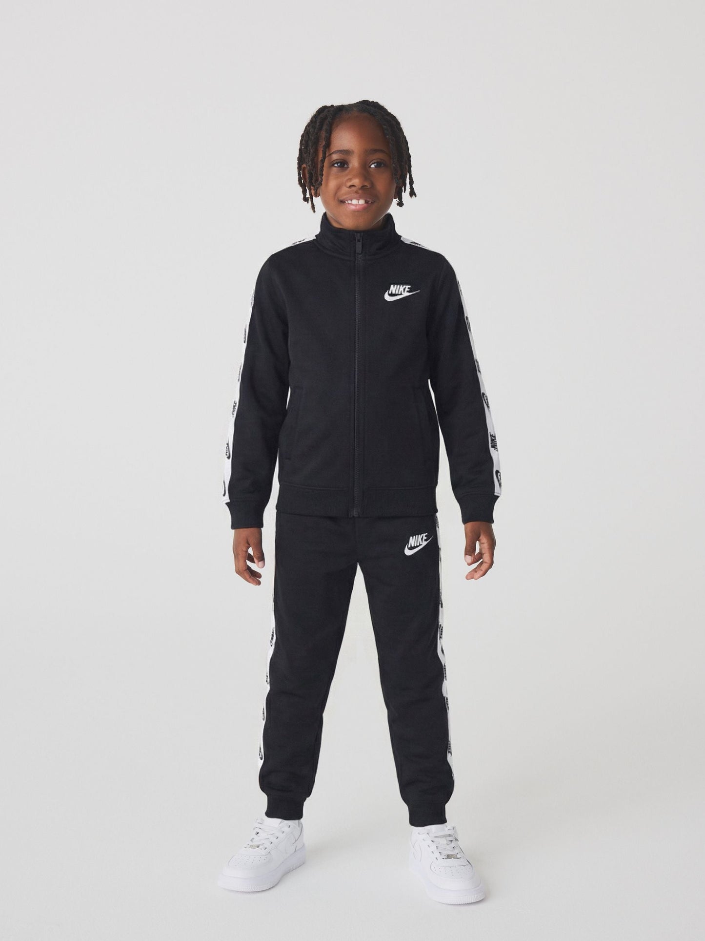 Nike Black Little Poly Full Zip Tape Logo Tracksuit Set image 1