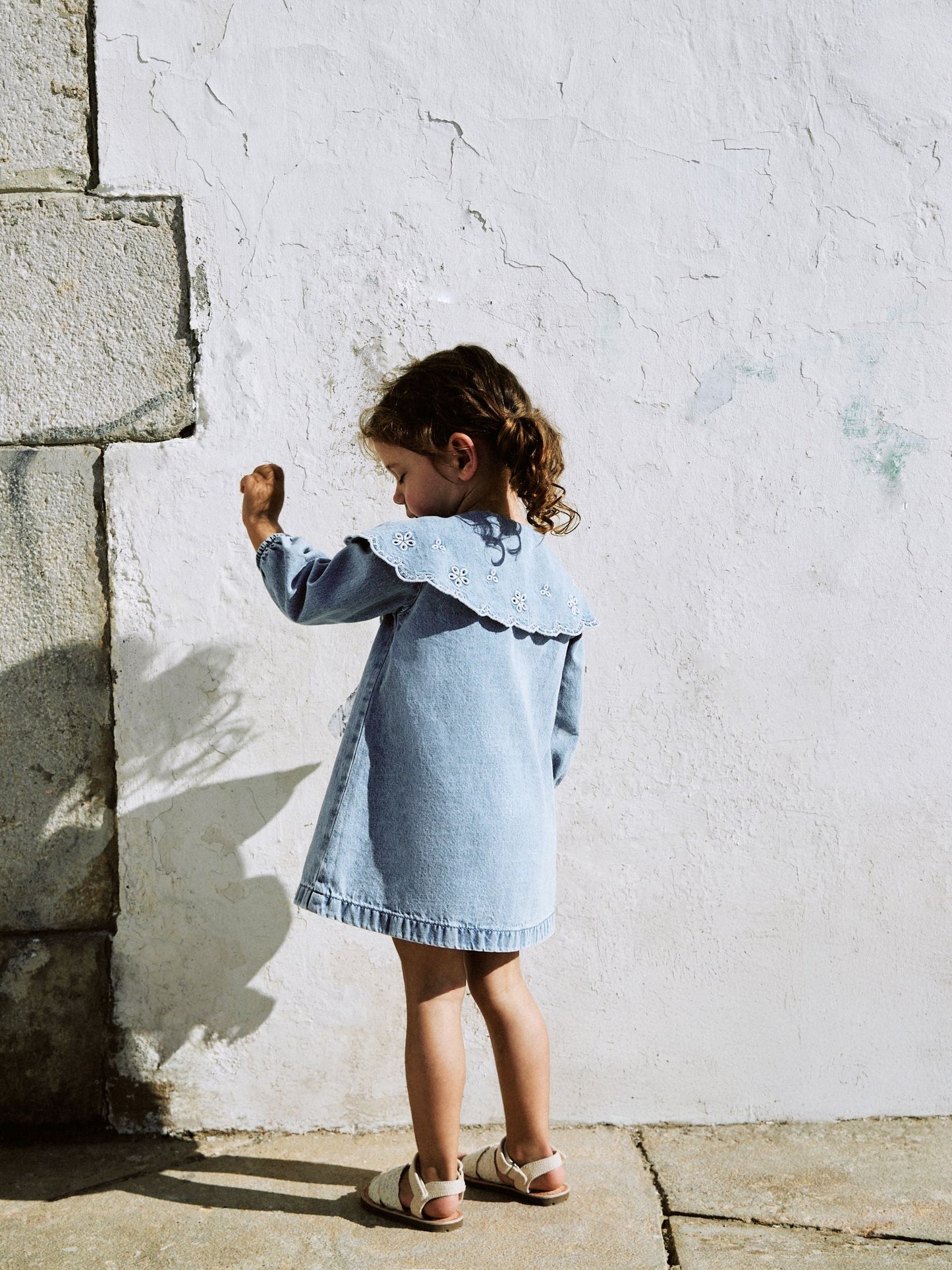 Light Blue Denim Embroidered Collar Dress (3mths-8yrs)