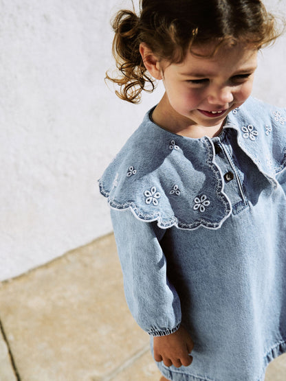 Light Blue Denim Embroidered Collar Dress (3mths-8yrs)