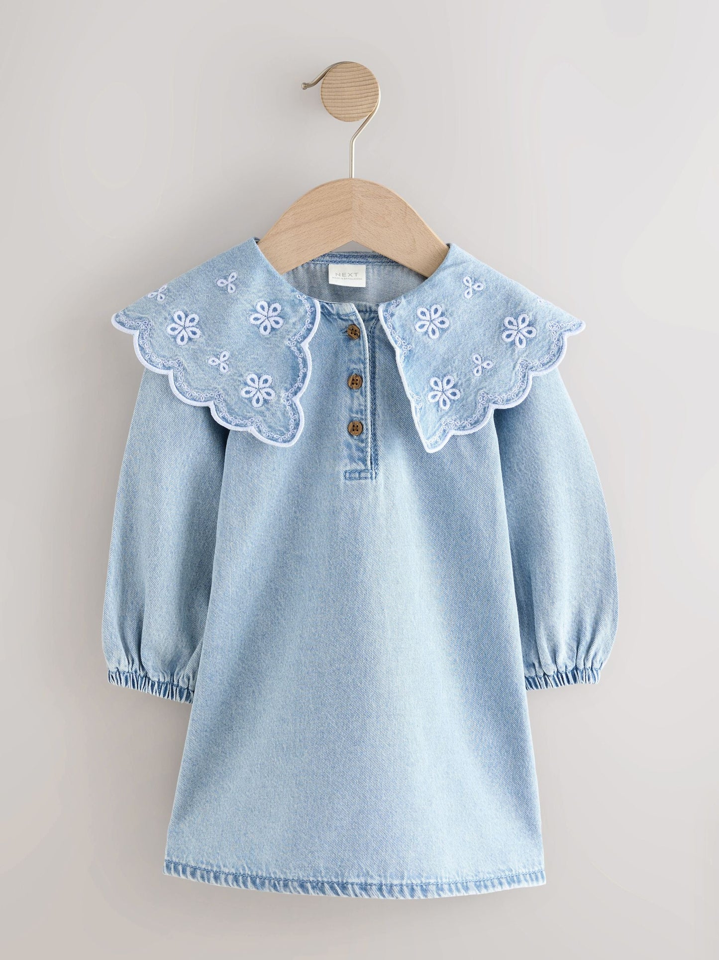 Light Blue Denim Embroidered Collar Dress (3mths-8yrs)