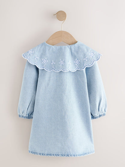 Light Blue Denim Embroidered Collar Dress (3mths-8yrs)