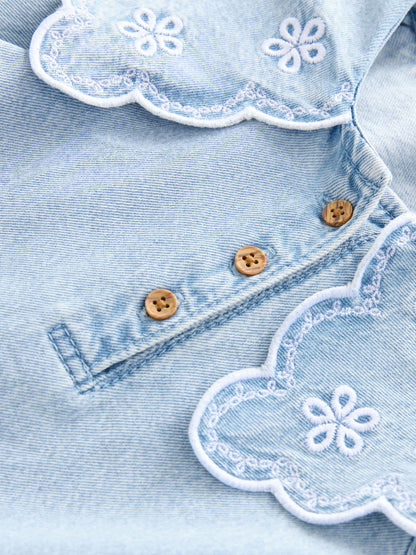 Light Blue Denim Embroidered Collar Dress (3mths-8yrs)