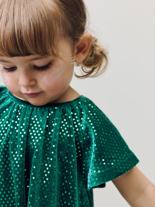 Forest Green Sequin Velvet Party Dress (3mths-8yrs) image 2