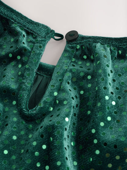 Forest Green Sequin Velvet Party Dress (3mths-8yrs) image 7