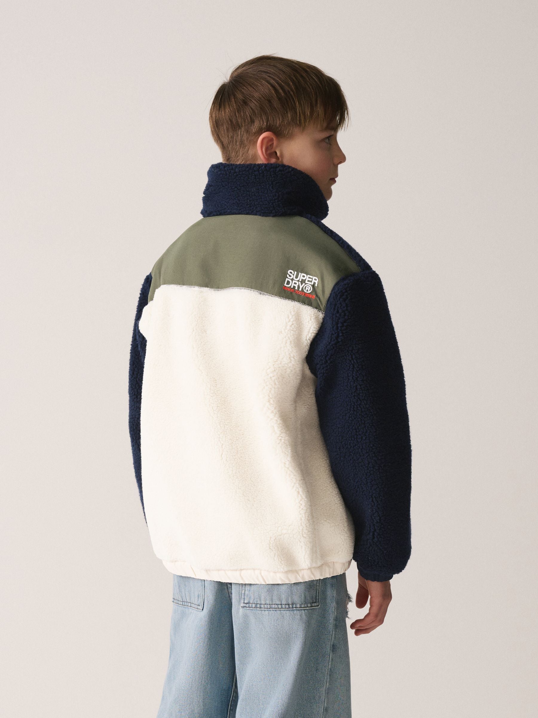 Dsiney Kidz - Superdry Navy Borg Zip Through Jacket image 4