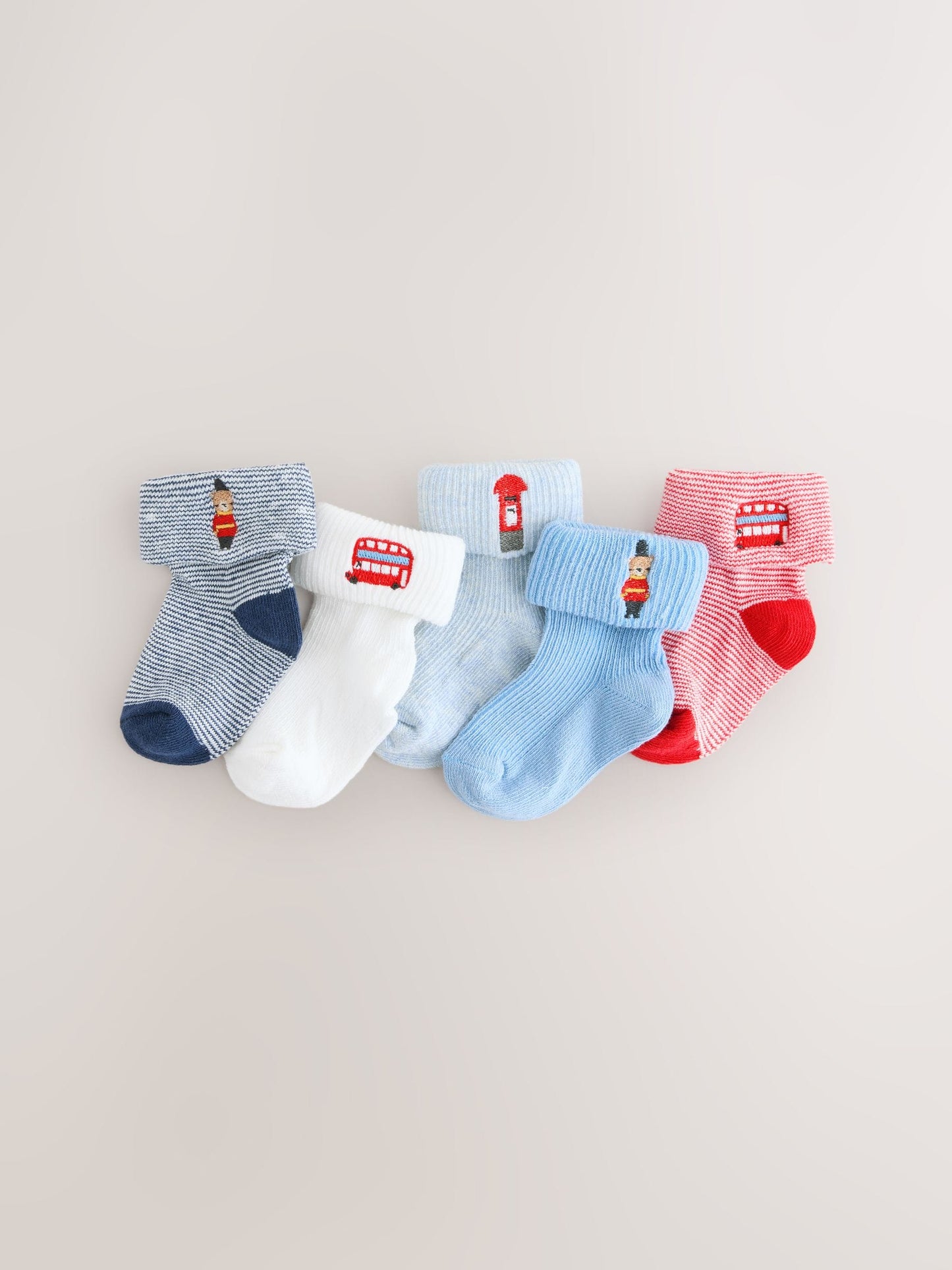 Navy Embroidered Roll Top Socks 5 Pack (0mths-2yrs) image 1