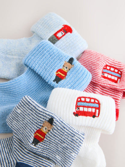 Navy Embroidered Roll Top Socks 5 Pack (0mths-2yrs) image 3