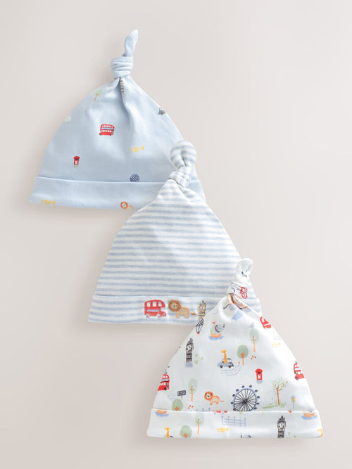 Blue London Tie Top Baby Hats 3 Pack (0-18mths) image 1