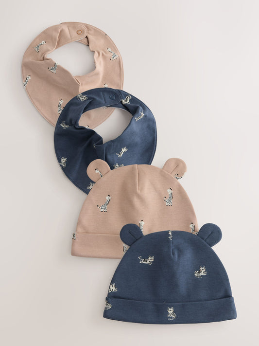 Multi Baby Beanie and Bibs 4 Piece Set (0-18mths) image 1