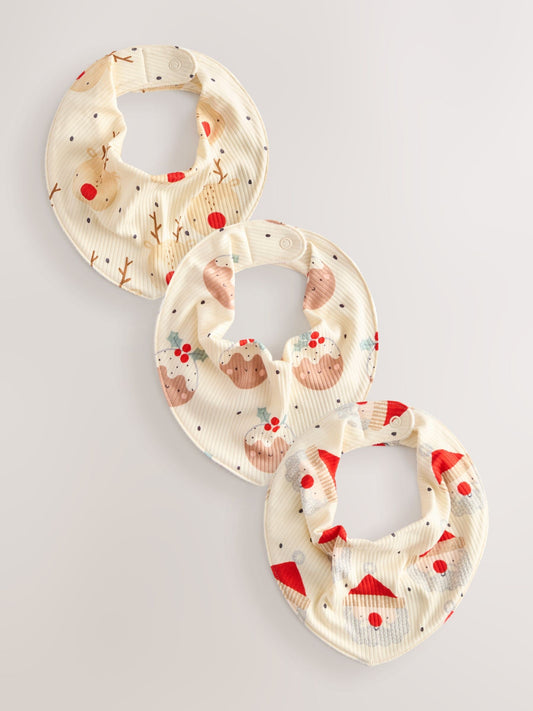 Ecru Baby Christmas Bibs 3 Pack