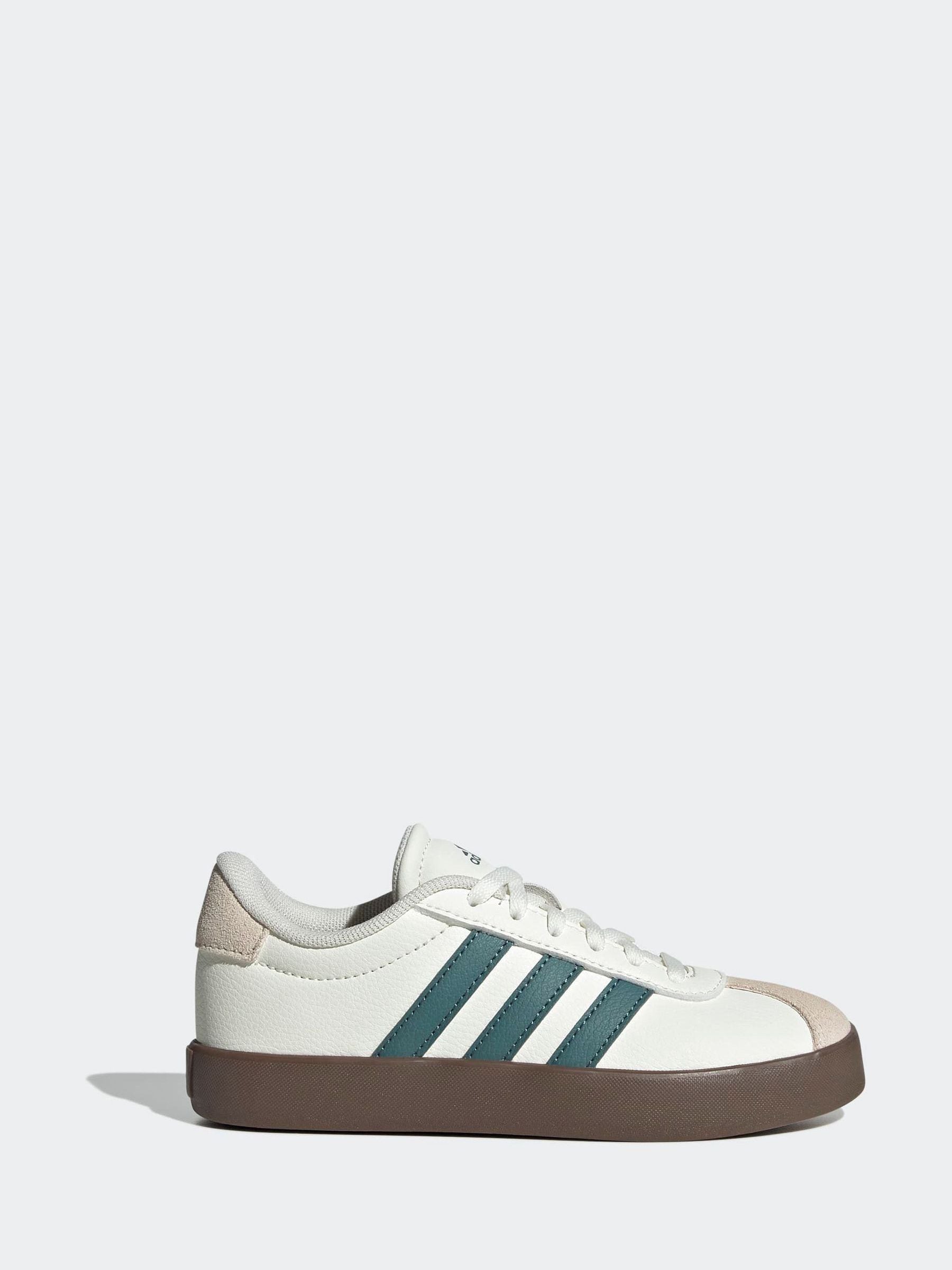 adidas White/Green VL Court 3.0 Suede Lace Kids Trainers image 1