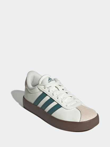 adidas White/Green VL Court 3.0 Suede Lace Kids Trainers image 3