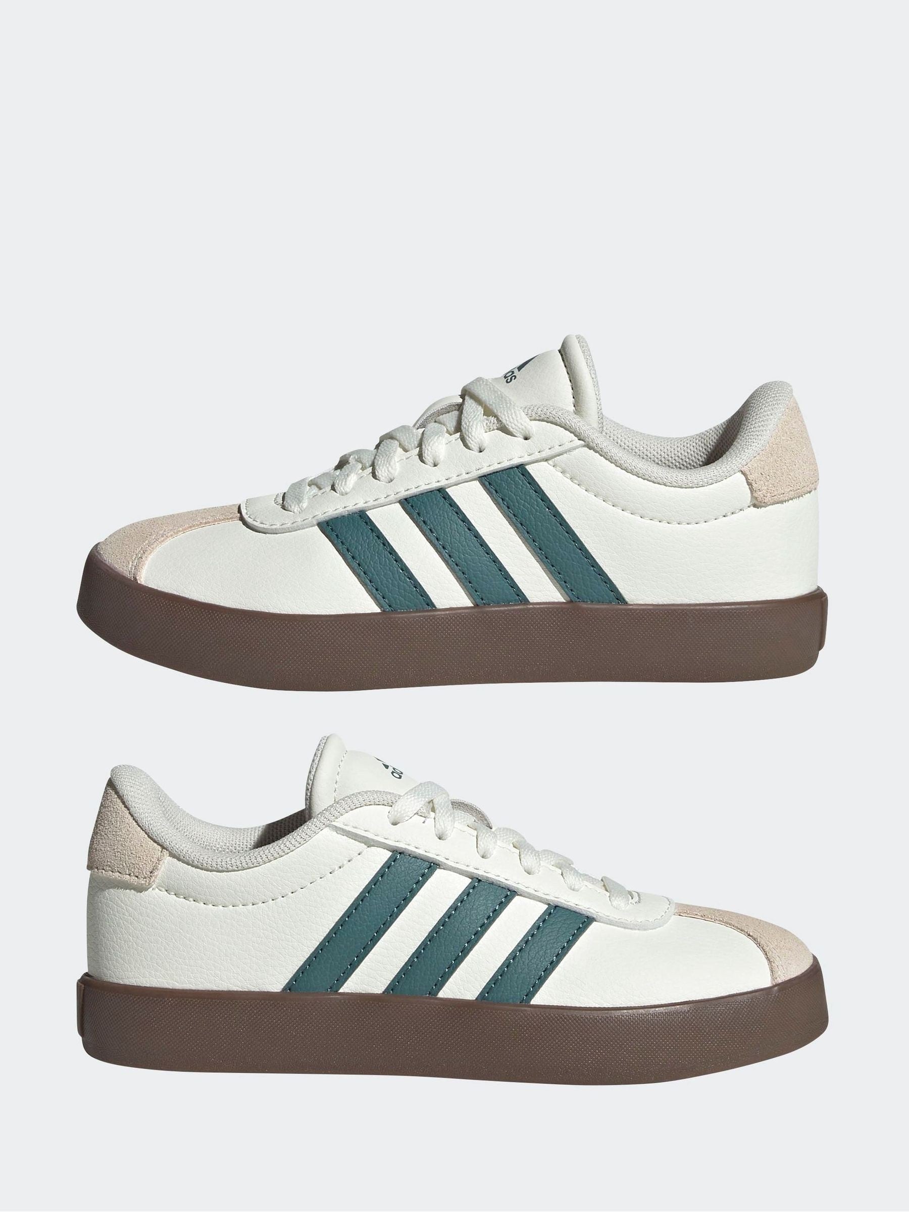 adidas White/Green VL Court 3.0 Suede Lace Kids Trainers image 5