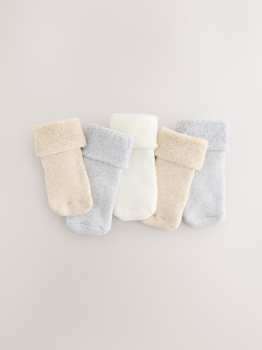 Neutral Baby Roll Top Towelling Socks 5 Pack (0mths-2yrs) image 1