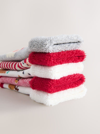 Red Baby Christmas Roll Top Socks 5 Pack (0mths-2yrs)