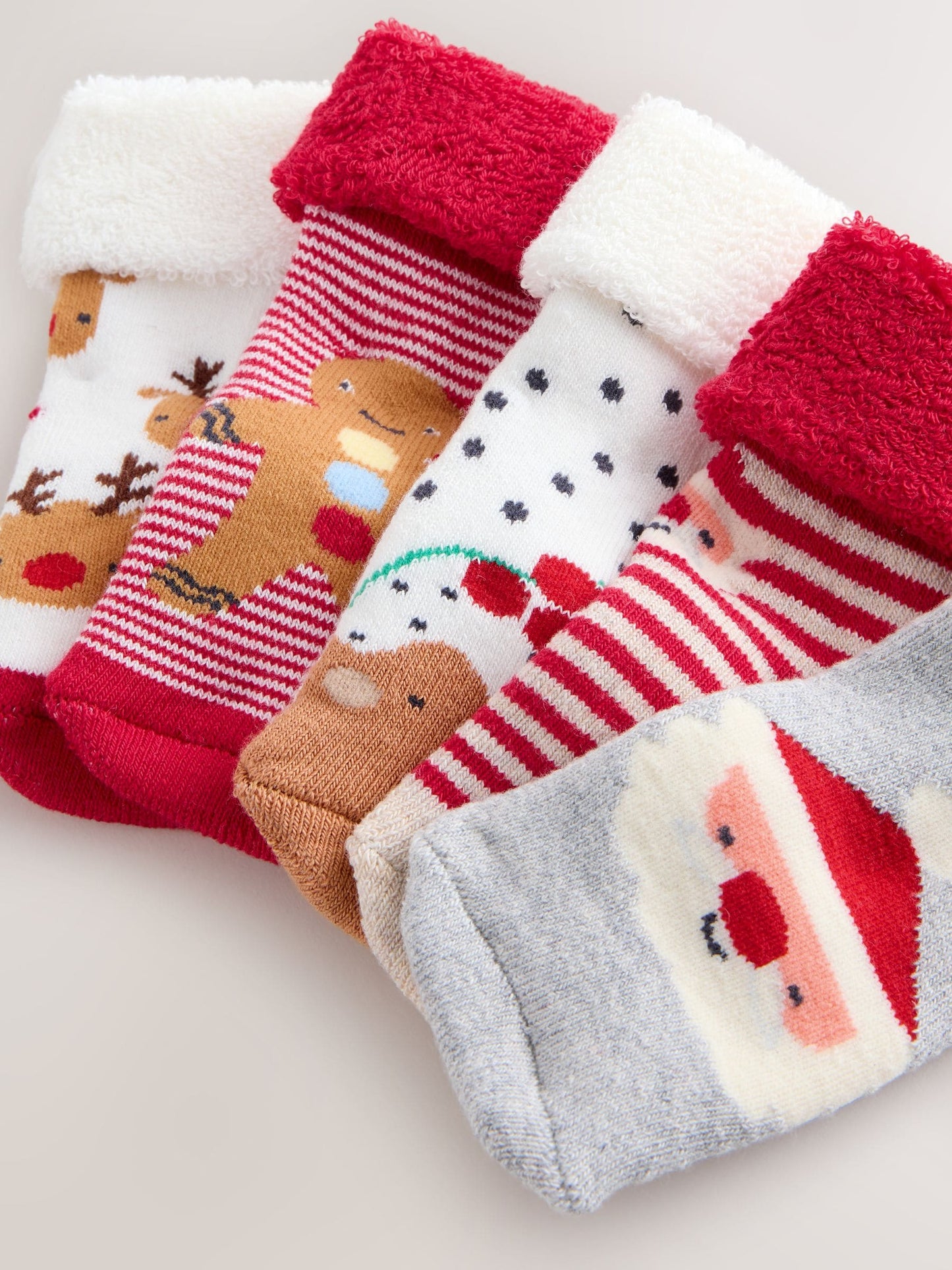 Red Baby Christmas Roll Top Socks 5 Pack (0mths-2yrs)