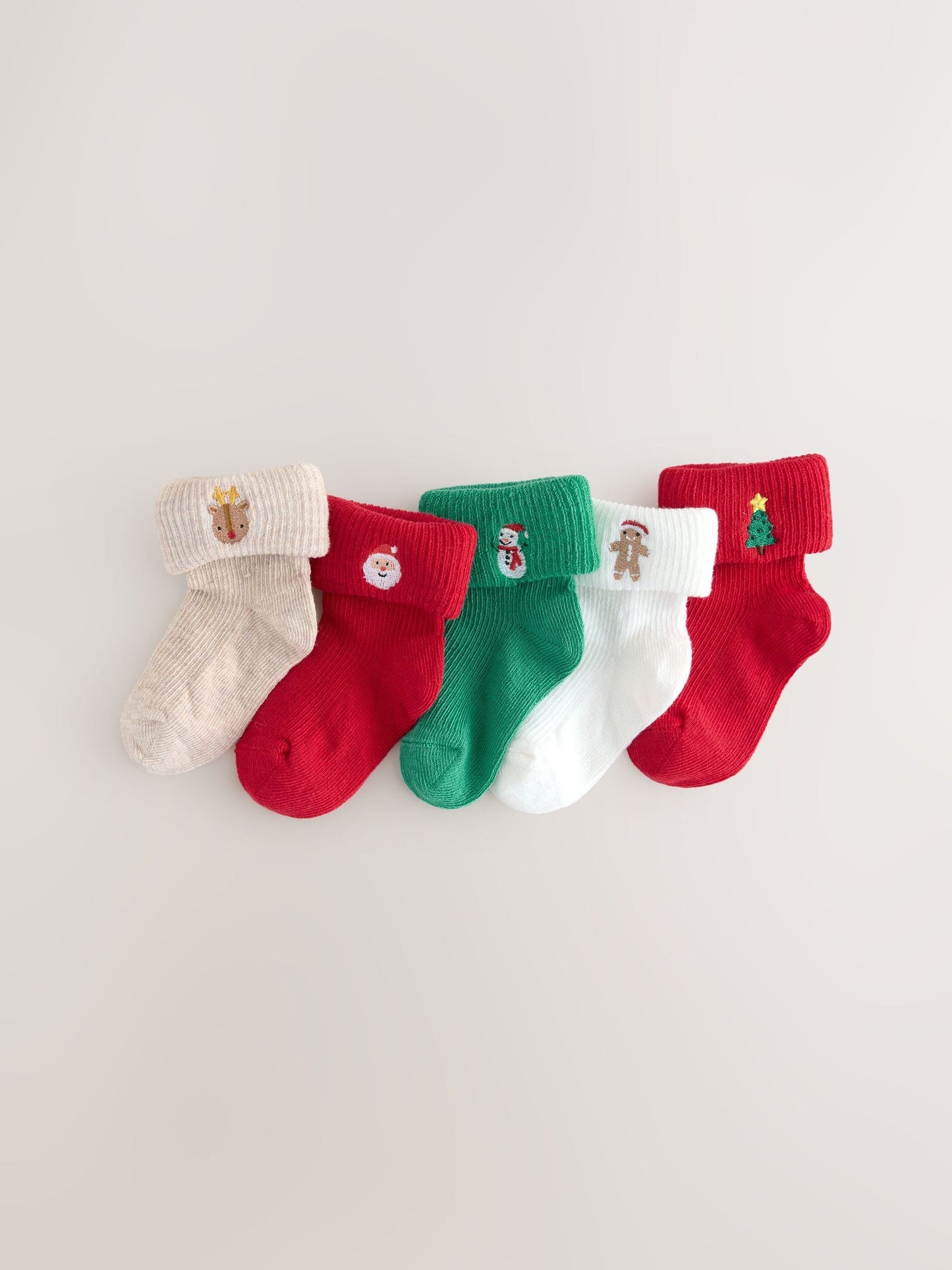 Red Baby Christmas Roll Top Socks 5 Pack (0mths-2yrs)