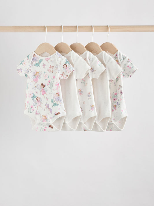Ecru Fairy Short Sleeve Bodysuits 5 Pack image 1