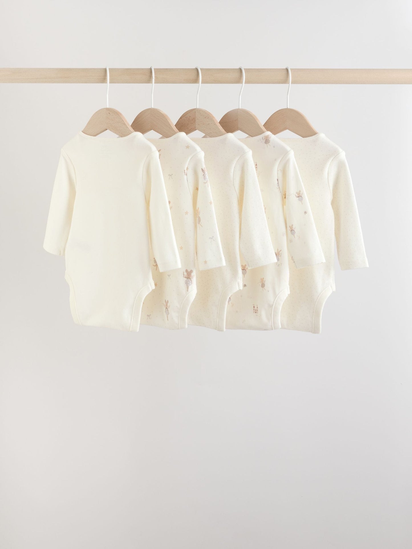 Ecru Fairy Mouse 5 Pack Long Sleeve Baby Bodysuits image 2