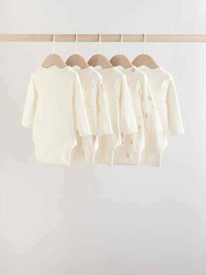 Ecru Fairy Mouse 5 Pack Long Sleeve Baby Bodysuits image 2