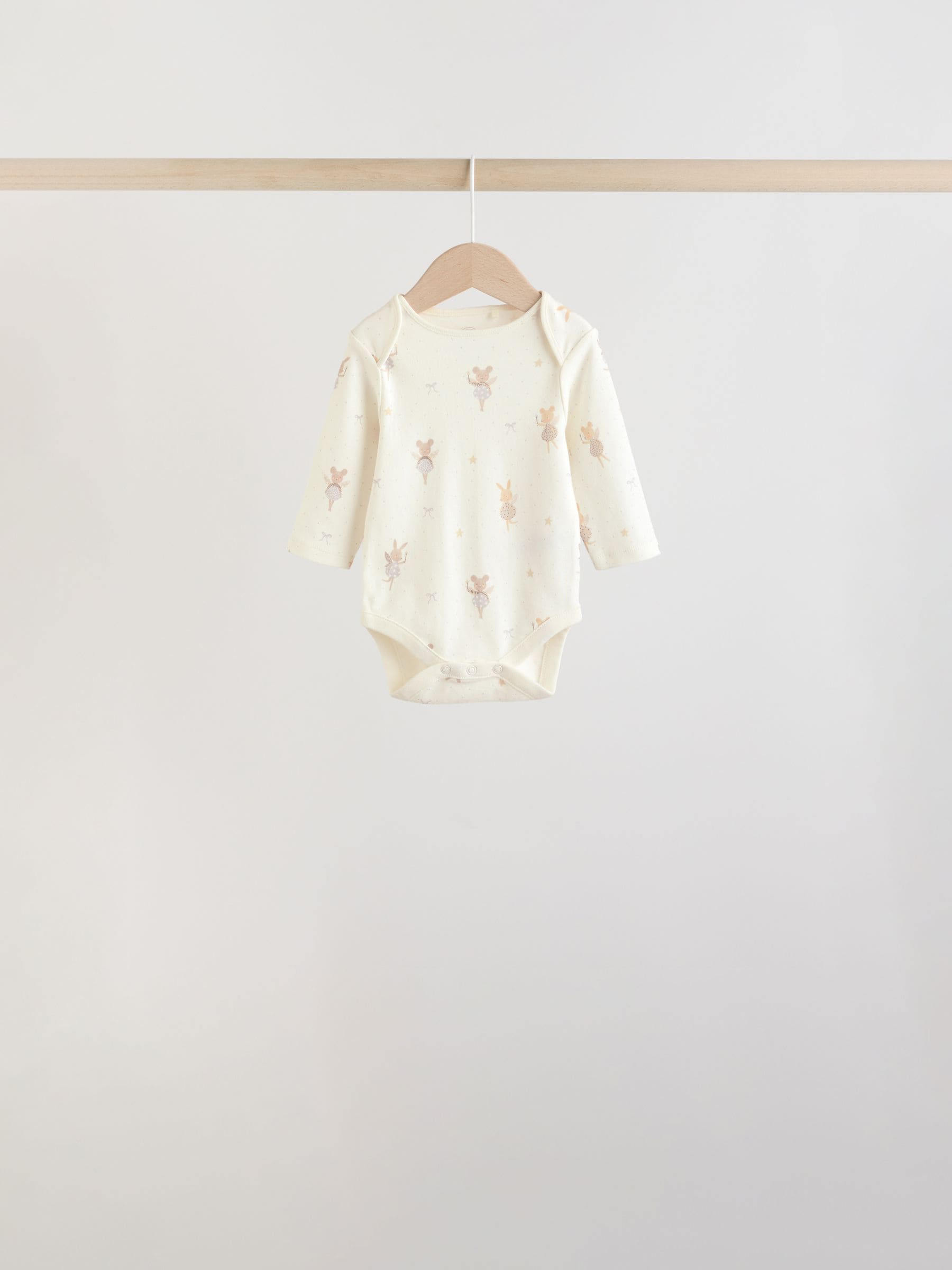 Ecru Fairy Mouse 5 Pack Long Sleeve Baby Bodysuits image 9