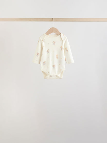 Ecru Fairy Mouse 5 Pack Long Sleeve Baby Bodysuits image 9