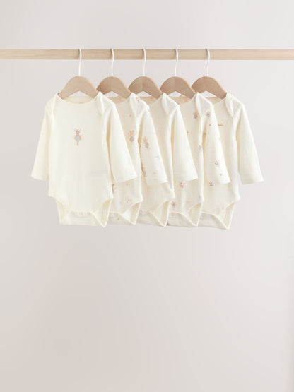 Ecru Fairy Mouse 5 Pack Long Sleeve Baby Bodysuits image 1