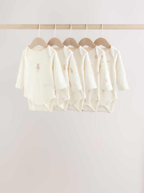 Ecru Fairy Mouse 5 Pack Long Sleeve Baby Bodysuits image 1